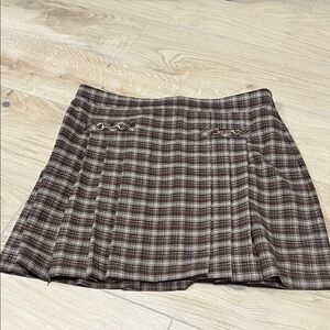 Hunter Plaid Mini Skirt in Brown and Cream